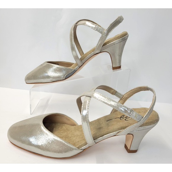 Ros Hommerson Caliente Shoes Womens 9.5W Silver Shimmer Leather Slingback Retro - Picture 6 of 13